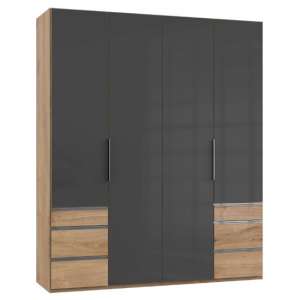 Lloyd Tall 4 Doors Wardrobe In Gloss Grey And Planked Oak