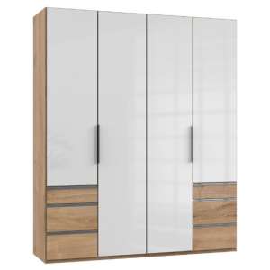 Lloyd Tall 4 Doors Wardrobe In Gloss White And Planked Oak