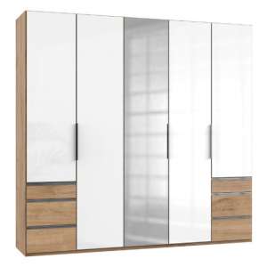 Lloyd Tall 5 Door Mirror Wardrobe In Gloss White And Planked Oak