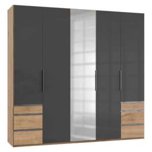 Lloyd Tall 5 Doors Mirror Wardrobe In Gloss Grey And Planked Oak