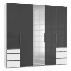 Lloyd Tall 5 Doors Mirrored Wardrobe In Gloss Grey And White