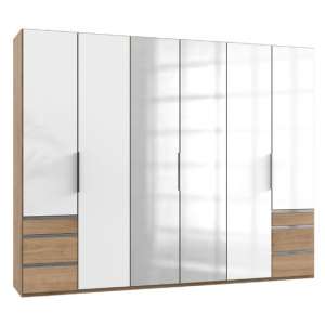Lloyd Tall 6 Door Mirror Wardrobe In Gloss White And Planked Oak