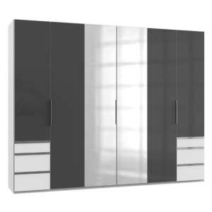 Lloyd Tall 6 Doors Mirrored Wardrobe In Gloss Grey And White