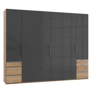 Lloyd Tall 6 Doors Wardrobe In Gloss Grey And Planked Oak