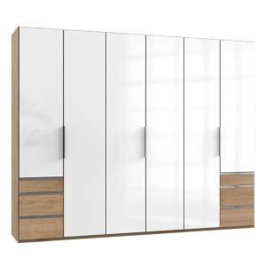 Lloyd Tall 6 Doors Wardrobe In Gloss White And Planked Oak