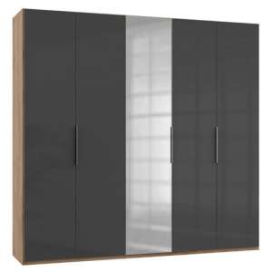 Lloyd Tall Mirror Wardrobe In Gloss Grey And Planked Oak 5 Doors