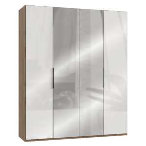 Lloyd Tall Mirror Wardrobe In Gloss White And Planked Oak 4 Door