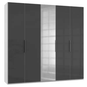 Lloyd Tall Mirrored Wardrobe In Gloss Grey And White 5 Doors