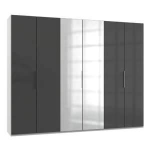 Lloyd Tall Mirrored Wardrobe In Gloss Grey And White 6 Doors
