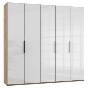 Lloyd Tall Wardrobe In Gloss White And Planked Oak 5 Doors