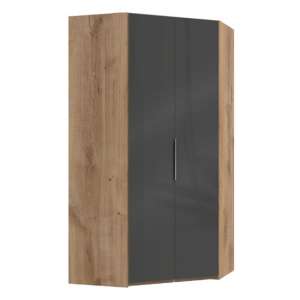 Lloyd Tall Wooden Corner Wardrobe In Gloss Grey And Planked Oak