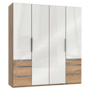 Lloyd Wooden 4 Doors Wardrobe In Gloss White And Planked Oak