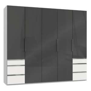 Lloyd Wooden 5 Doors Wardrobe In Gloss Grey And White