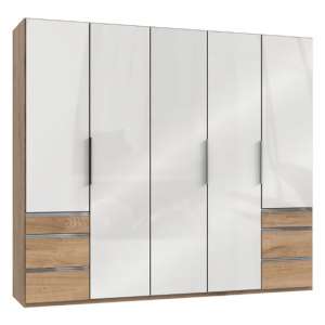 Lloyd Wooden 5 Doors Wardrobe In Gloss White And Planked Oak