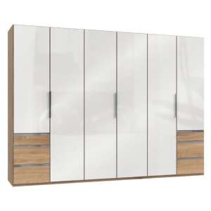 Lloyd Wooden 6 Doors Wardrobe In Gloss White And Planked Oak