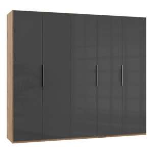 Lloyd Wooden Wardrobe In Gloss Grey And Planked Oak 5 Doors