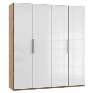 Lloyd Wooden Wardrobe In Gloss White And Planked Oak 4 Doors