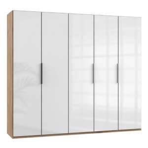 Lloyd Wooden Wardrobe In Gloss White And Planked Oak 5 Doors