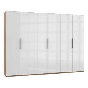Lloyd Wooden Wardrobe In Gloss White And Planked Oak 6 Doors