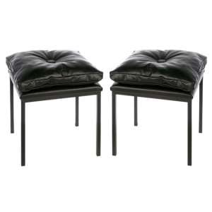 Loft Black Leather Stools In A Pair With Metal Legs