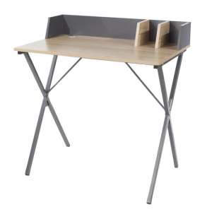 Leith Study Desk In Oak With Cross Grey Metal Legs