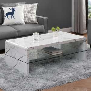 Momo Gloss Coffee Table In Vida Marble Effect Glass Undershelf