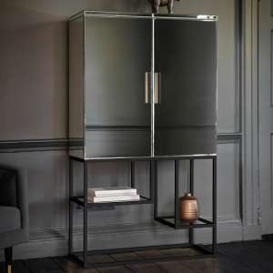 Lombok Mirrored Contemporary Bar Cabinet In Black With 2 Doors