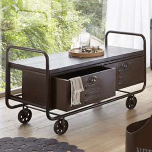 Londonderry Metal 2 Drawers Coffee Table On Castors In Vintage