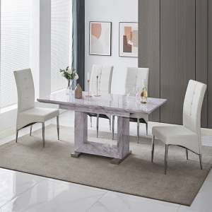 Lorence Extending Grey Gloss Dining Table 4 Vesta White Chairs