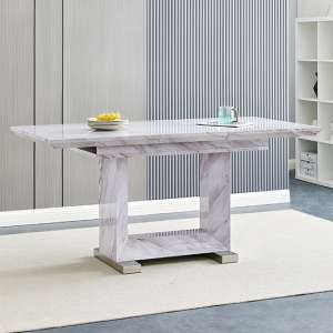 Lorence Extendable Marble Effect High Gloss Dining Table