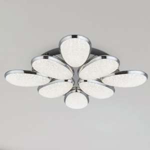 Lori 8 LED Ceiling Light In Chrome With Crushed Ice Effect Shade
