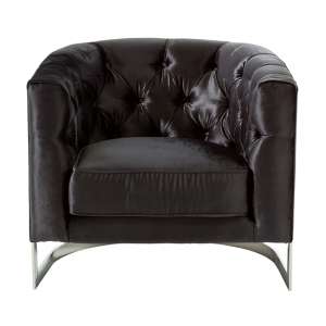 Lorman Velvet Accent Chair In Black With Silver Frame