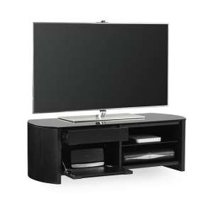 Flore Small Wooden TV Cabinet In Black Oak With Black Glass