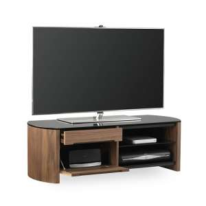 Flore Small Wooden TV Cabinet In Walnut With Black Glass