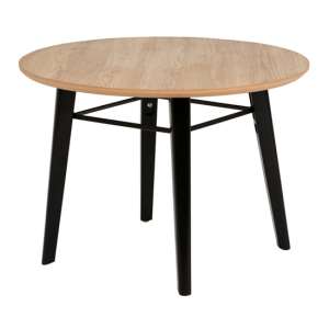 Lotti Round Wooden Lamp Table In Oak With Black Metal Legs