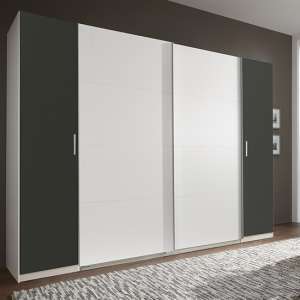 Lotto Sliding Door Wooden Wide Wardrobe In White And Graphite