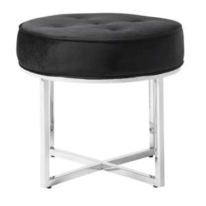 Loudon Velvet Accent Stool In Black With Silver Legs