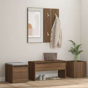 Louise Wooden Hallway Furniture Set In Brown Oak