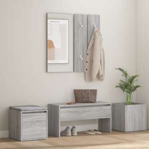 Louise Wooden Hallway Furniture Set In Grey Sonoma Oak