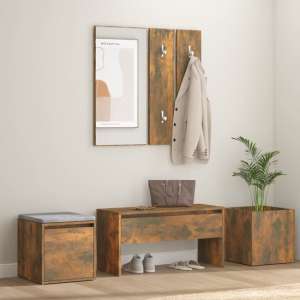 Louise Wooden Hallway Furniture Set In Smoked Oak
