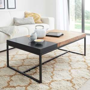 Lubao Wooden Coffee Table In Knotty Oak With Turnable Tray