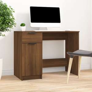 Lucos Wooden Laptop Desk With 1 Door 1 Drawer In Brown Oak