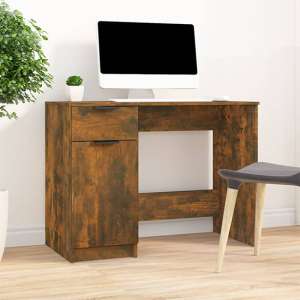 Lucos Wooden Laptop Desk With 1 Door 1 Drawer In Smoked Oak