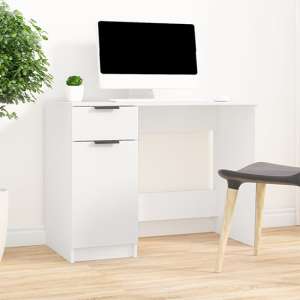Lucos Wooden Laptop Desk With 1 Door 1 Drawer In White