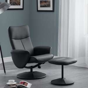 Lugano Faux Leather Swivel And Recliner Chair In Black