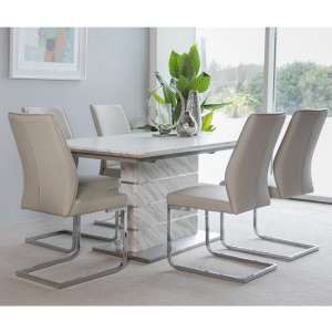Luisa Dining Table In White Marble Effect With 6 Presto Chairs