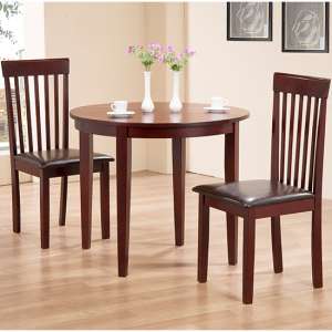 Lunar Wooden Dining Set In Mahogany With 2 Chairs