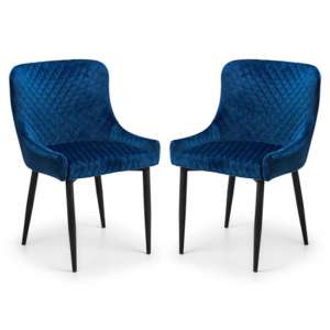 Lakia Blue Velvet Dining Chairs With Black Legs In Pair
