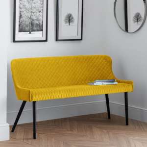 Luxe High Back Velvet Upholstered Dining Bench In Mustard
