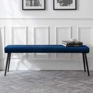 Luxe Low Velvet Upholstered Dining Bench In Blue